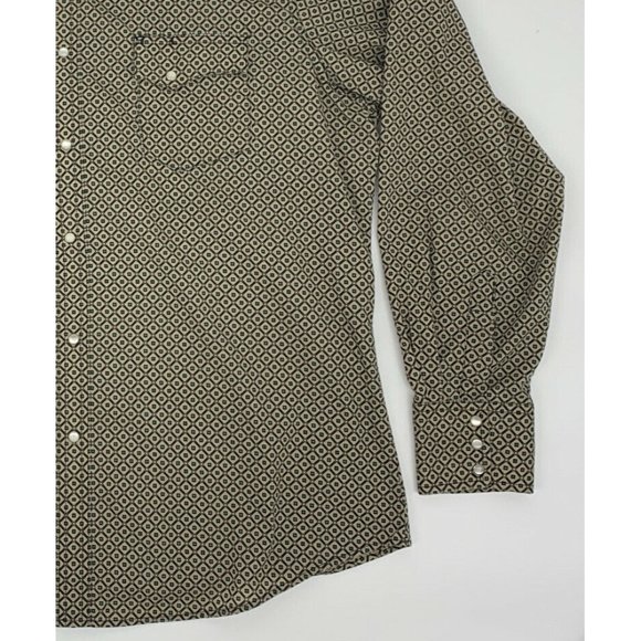 Men's Wrangler Wrancher L/S Button Up‎ Shirt Pearl Snap Tan Geometric Design XL - Picture 3 of 9